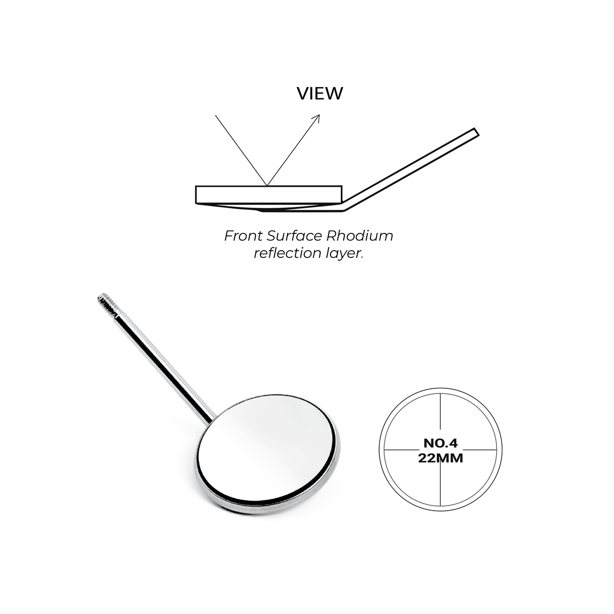 No.4 Front Surface Mouth Mirror, Simple Stem EU